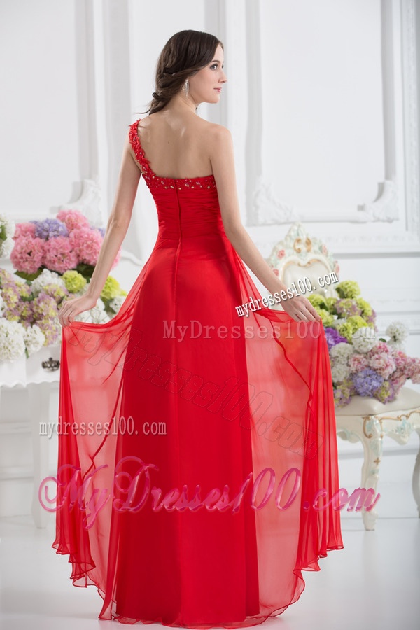 Sweetheart One Shoulder Empire Beading Red Evening Dress