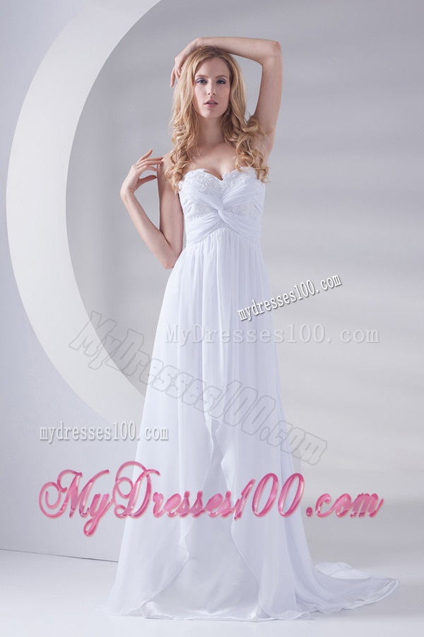 White Sweetheart Appliques 2016 Evening Dress with Brush Train