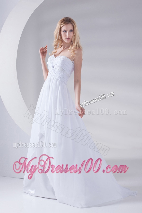 White Sweetheart Appliques 2016 Evening Dress with Brush Train