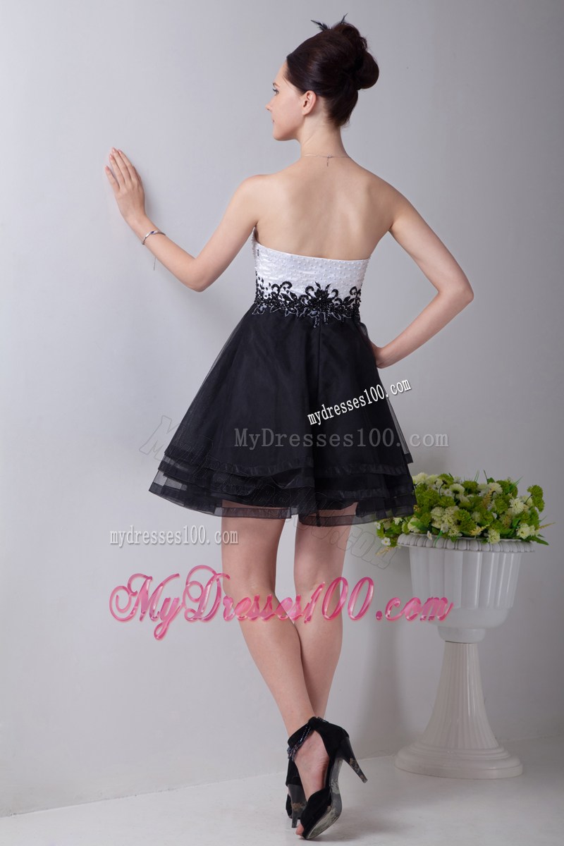 Mini-length Sweetheart White and Black Organza Prom Nightclub Dress