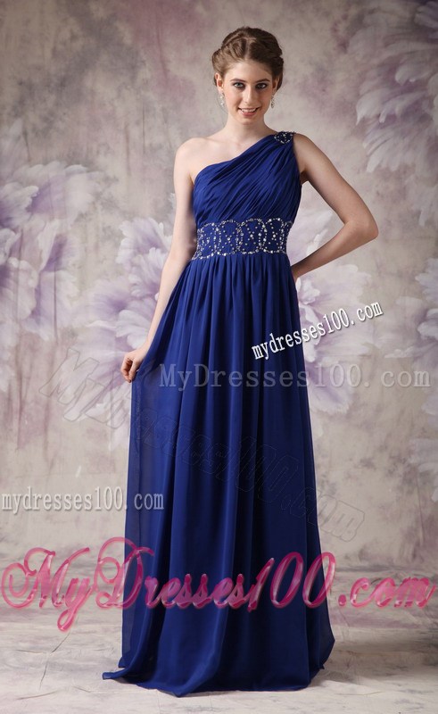 Fashionable Empire One Shoulder Chiffon Prom Evening Dress in Navy Blue