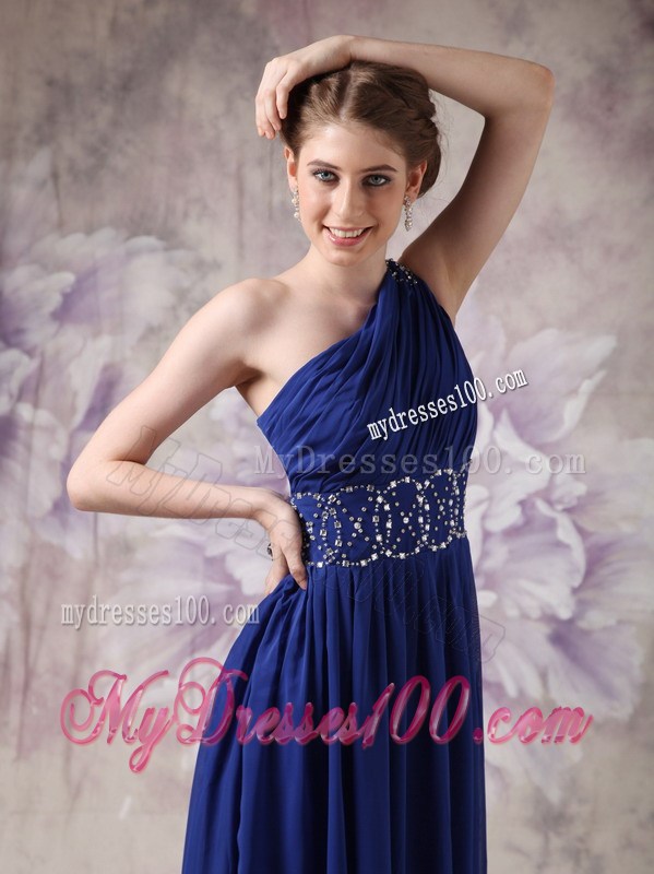 Fashionable Empire One Shoulder Chiffon Prom Evening Dress in Navy Blue