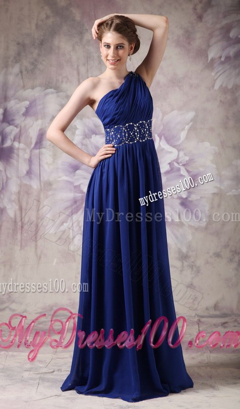 Fashionable Empire One Shoulder Chiffon Prom Evening Dress in Navy Blue