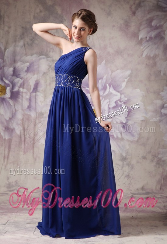 Fashionable Empire One Shoulder Chiffon Prom Evening Dress in Navy Blue