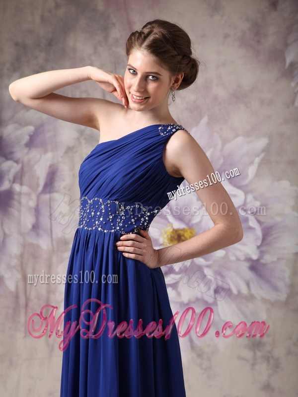 Fashionable Empire One Shoulder Chiffon Prom Evening Dress in Navy Blue