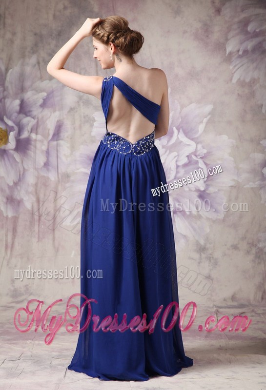 Fashionable Empire One Shoulder Chiffon Prom Evening Dress in Navy Blue