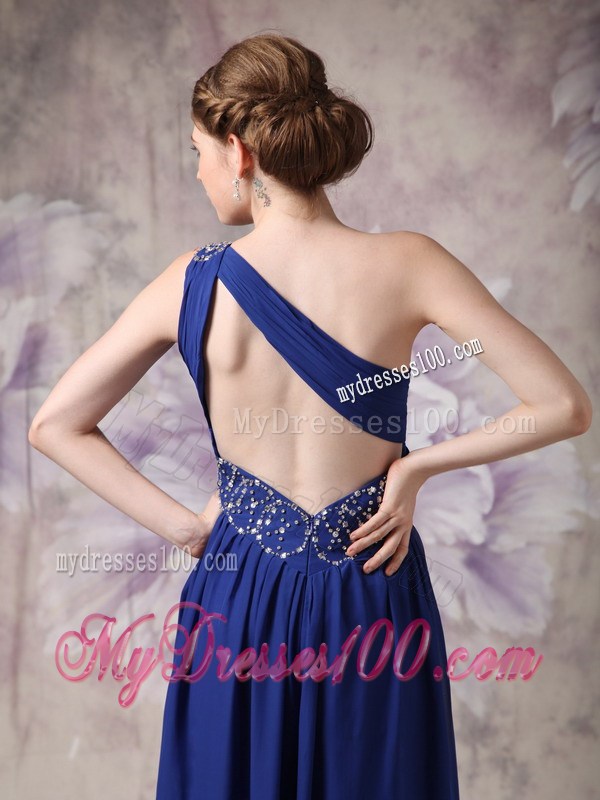 Fashionable Empire One Shoulder Chiffon Prom Evening Dress in Navy Blue