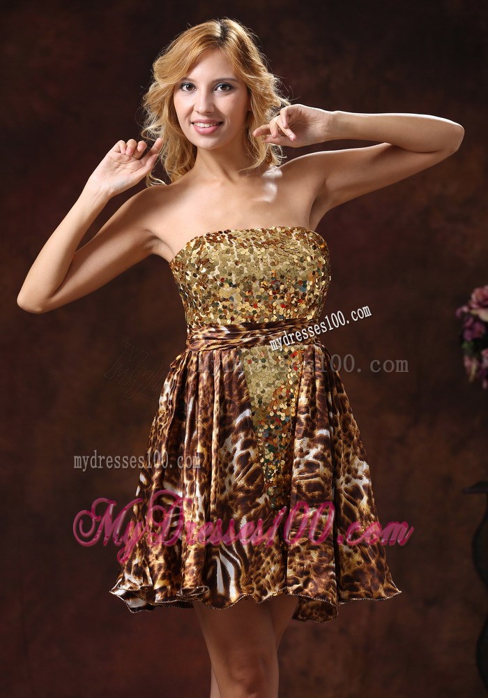 A-line Brown Leopard Sequins Decorated 2013 Prom Cocktail Dress