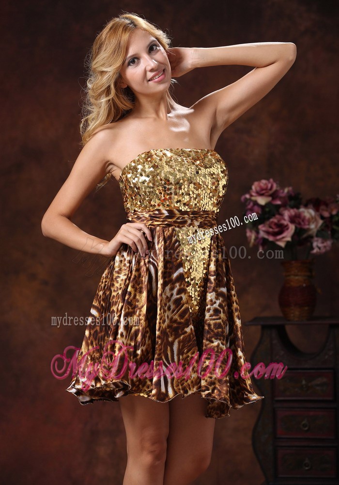 A-line Brown Leopard Sequins Decorated 2013 Prom Cocktail Dress