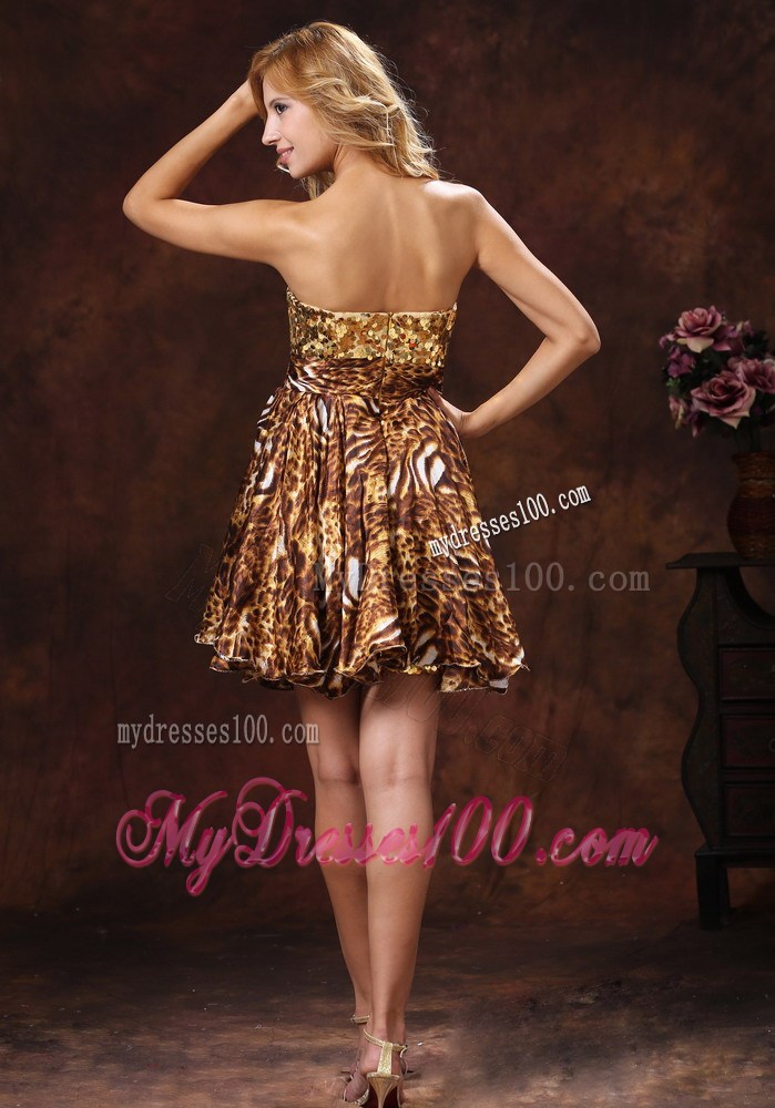 A-line Brown Leopard Sequins Decorated 2013 Prom Cocktail Dress