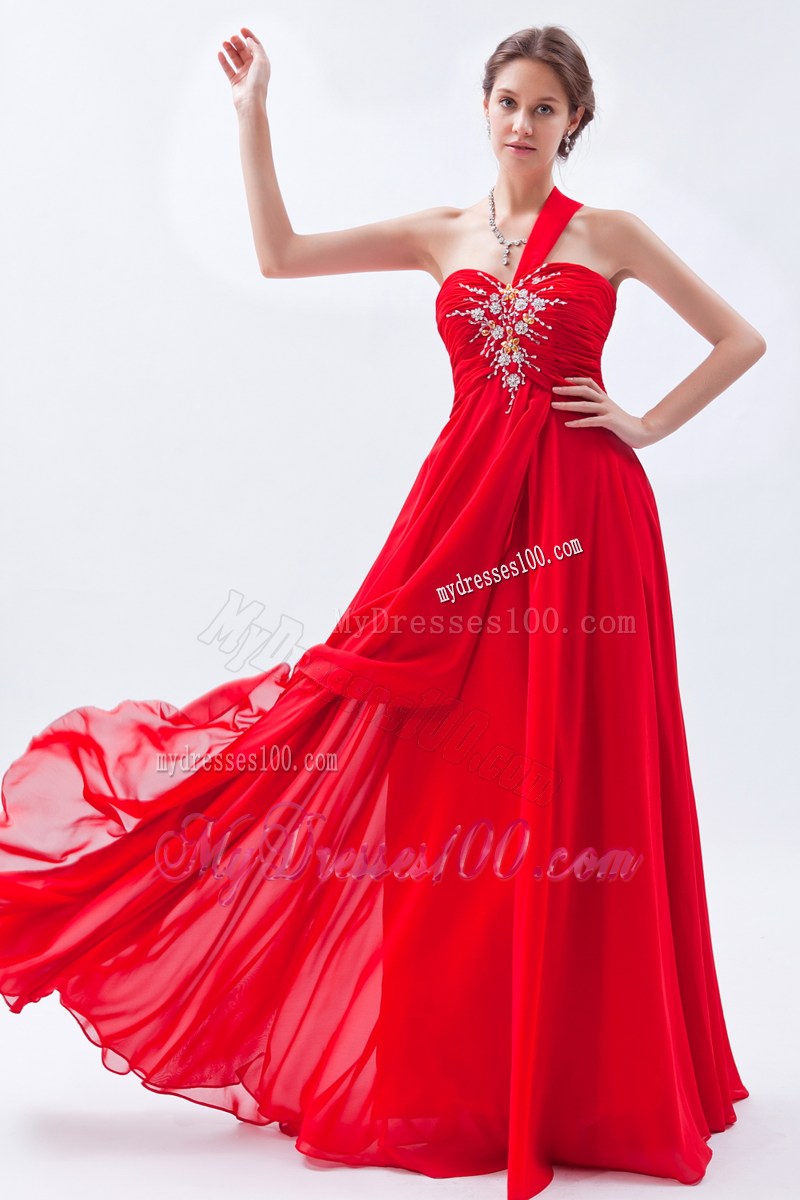 Sweetheart Beading Decorated One Shoulder Prom Party Gown in Read