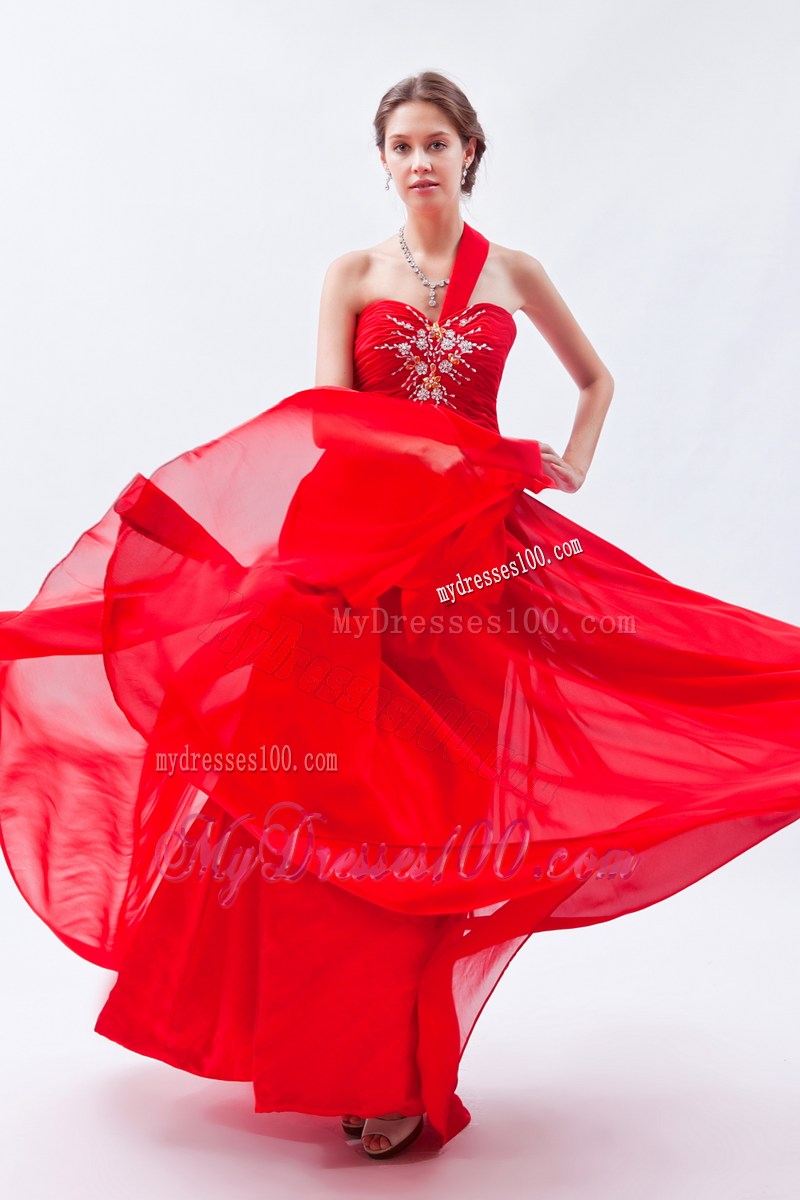 Sweetheart Beading Decorated One Shoulder Prom Party Gown in Read