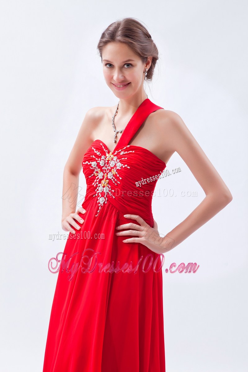 Sweetheart Beading Decorated One Shoulder Prom Party Gown in Read