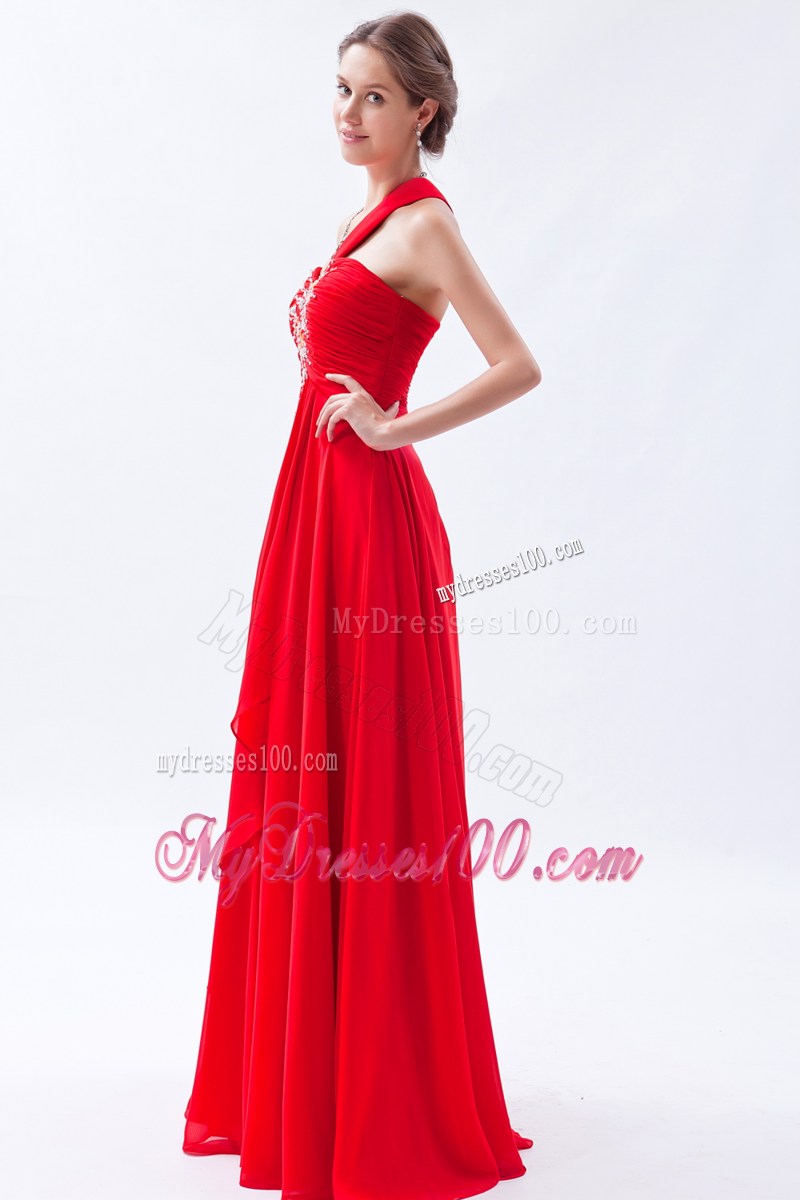 Sweetheart Beading Decorated One Shoulder Prom Party Gown in Read