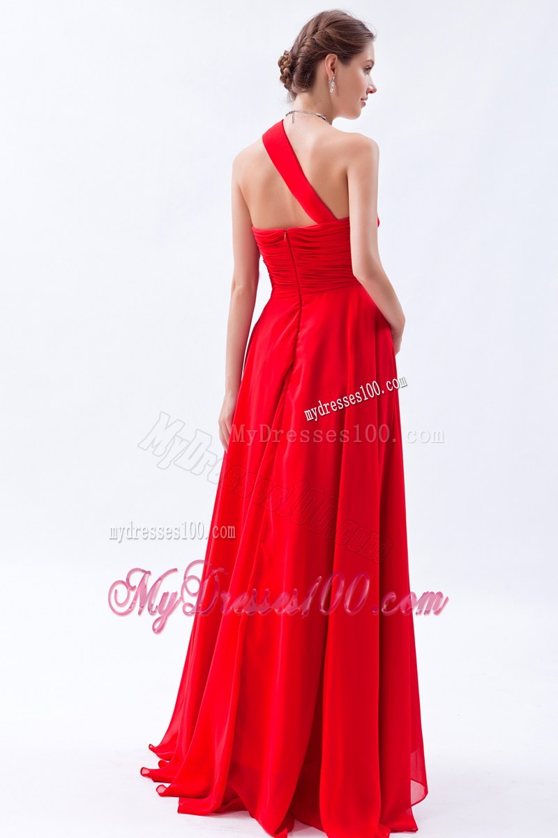 Sweetheart Beading Decorated One Shoulder Prom Party Gown in Read