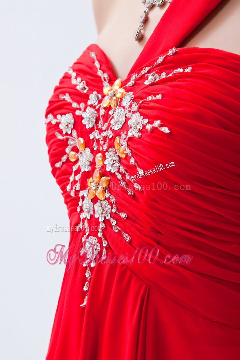 Sweetheart Beading Decorated One Shoulder Prom Party Gown in Read