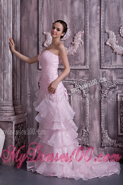Criss-cross Column Brush Prom Dress with Ruffled Layers in Baby Pink