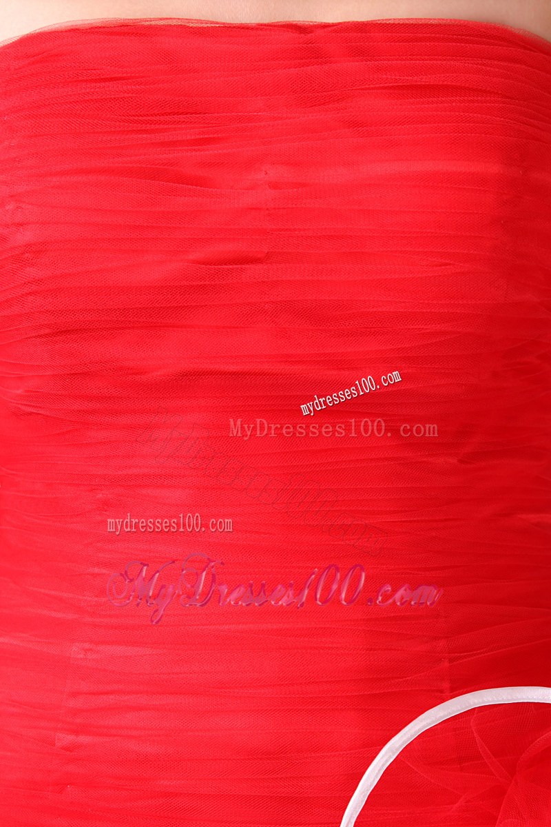 2013 Popular Red Strapless Ruffled Prom Dresses with white hem