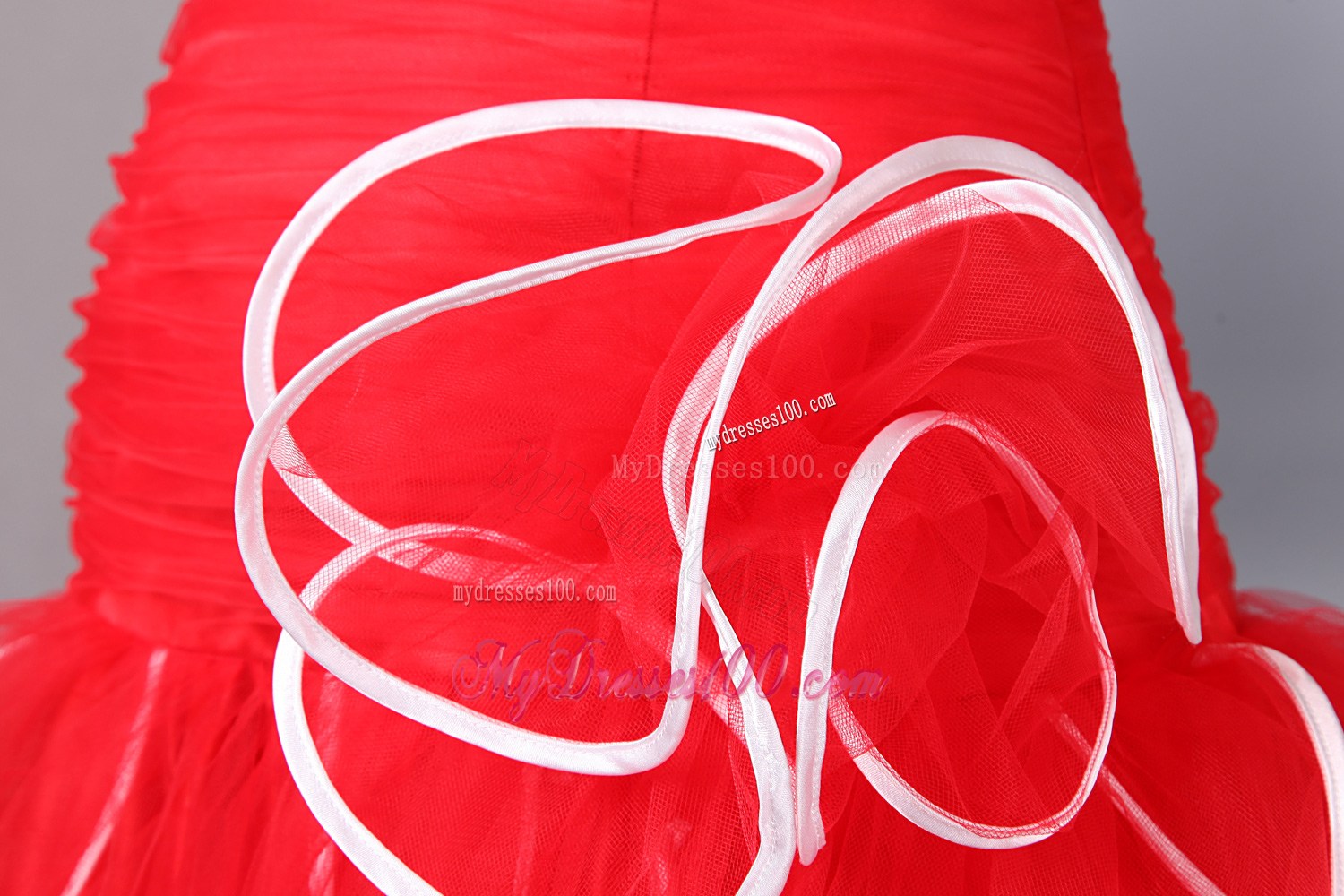2013 Popular Red Strapless Ruffled Prom Dresses with white hem