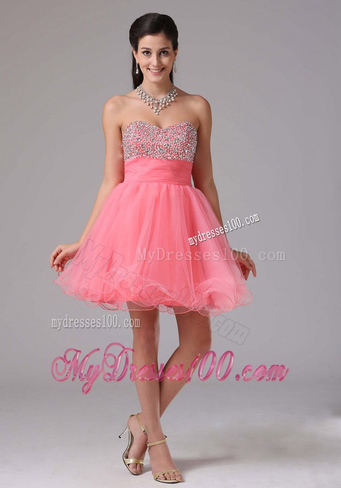 Beaded Sweetheart Bodice For Mini-length Watermelon A-line Prom Dress