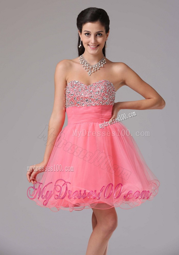 Beaded Sweetheart Bodice For Mini-length Watermelon A-line Prom Dress