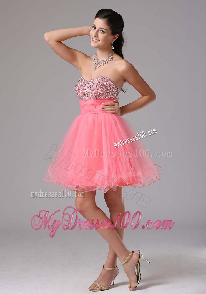 Beaded Sweetheart Bodice For Mini-length Watermelon A-line Prom Dress