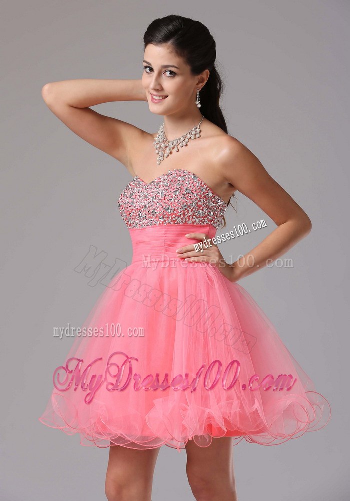 Beaded Sweetheart Bodice For Mini-length Watermelon A-line Prom Dress
