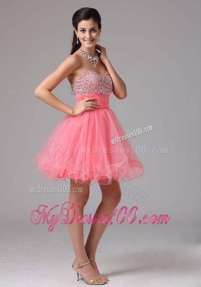 Beaded Sweetheart Bodice For Mini-length Watermelon A-line Prom Dress