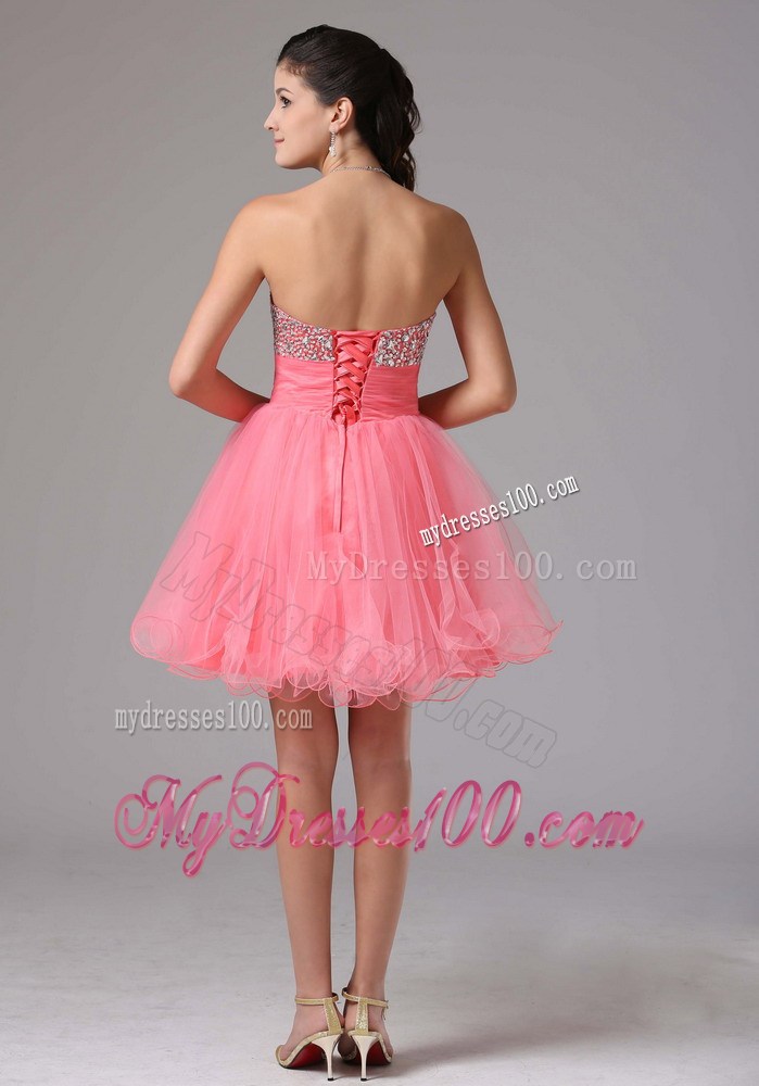 Beaded Sweetheart Bodice For Mini-length Watermelon A-line Prom Dress