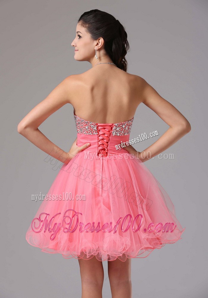 Beaded Sweetheart Bodice For Mini-length Watermelon A-line Prom Dress