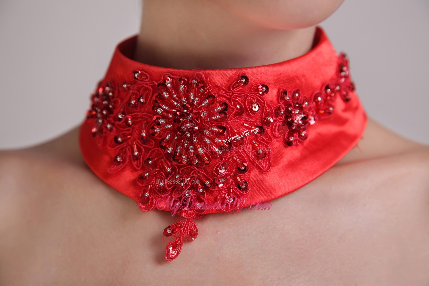 Loose Beaded A-line High-low Prom Dress in Red Layered Chiffon