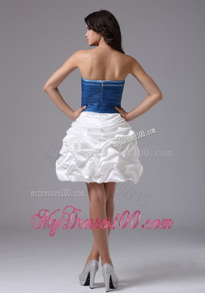 Pick-ups and Appliques Decorate On Mini-length Prom Gown in Blue and White