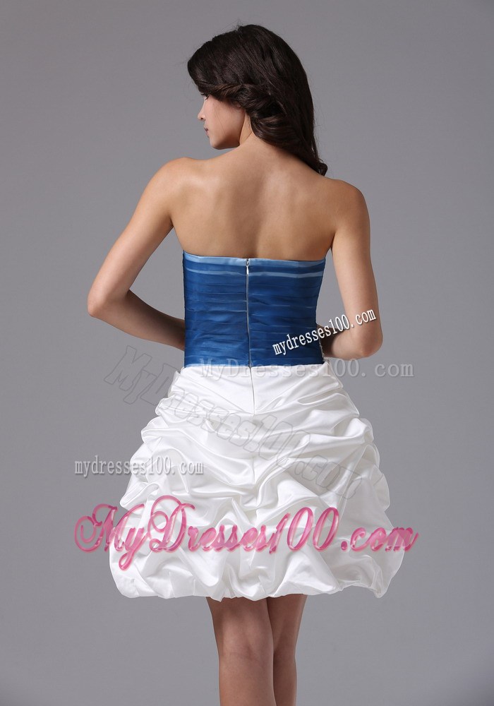 Pick-ups and Appliques Decorate On Mini-length Prom Gown in Blue and White