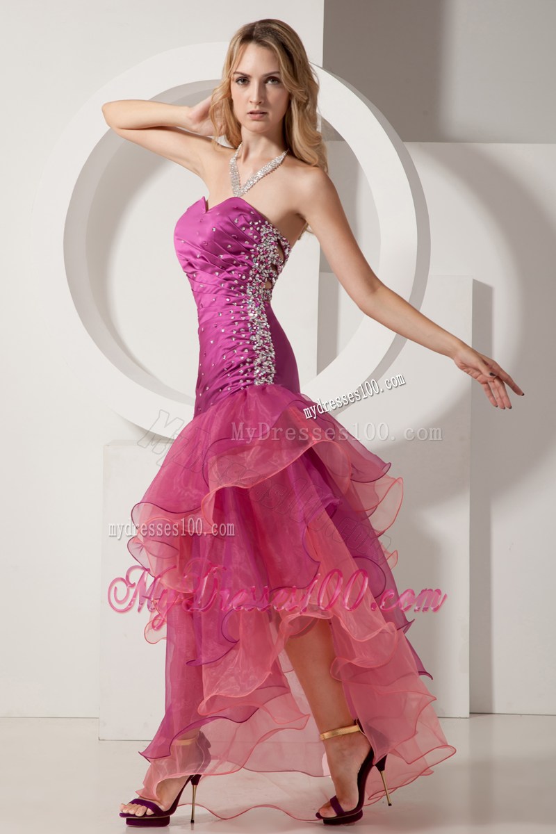 Sexy Fuchsia Sweetheart Prom Dress Asymmetrical Beading and Ruched