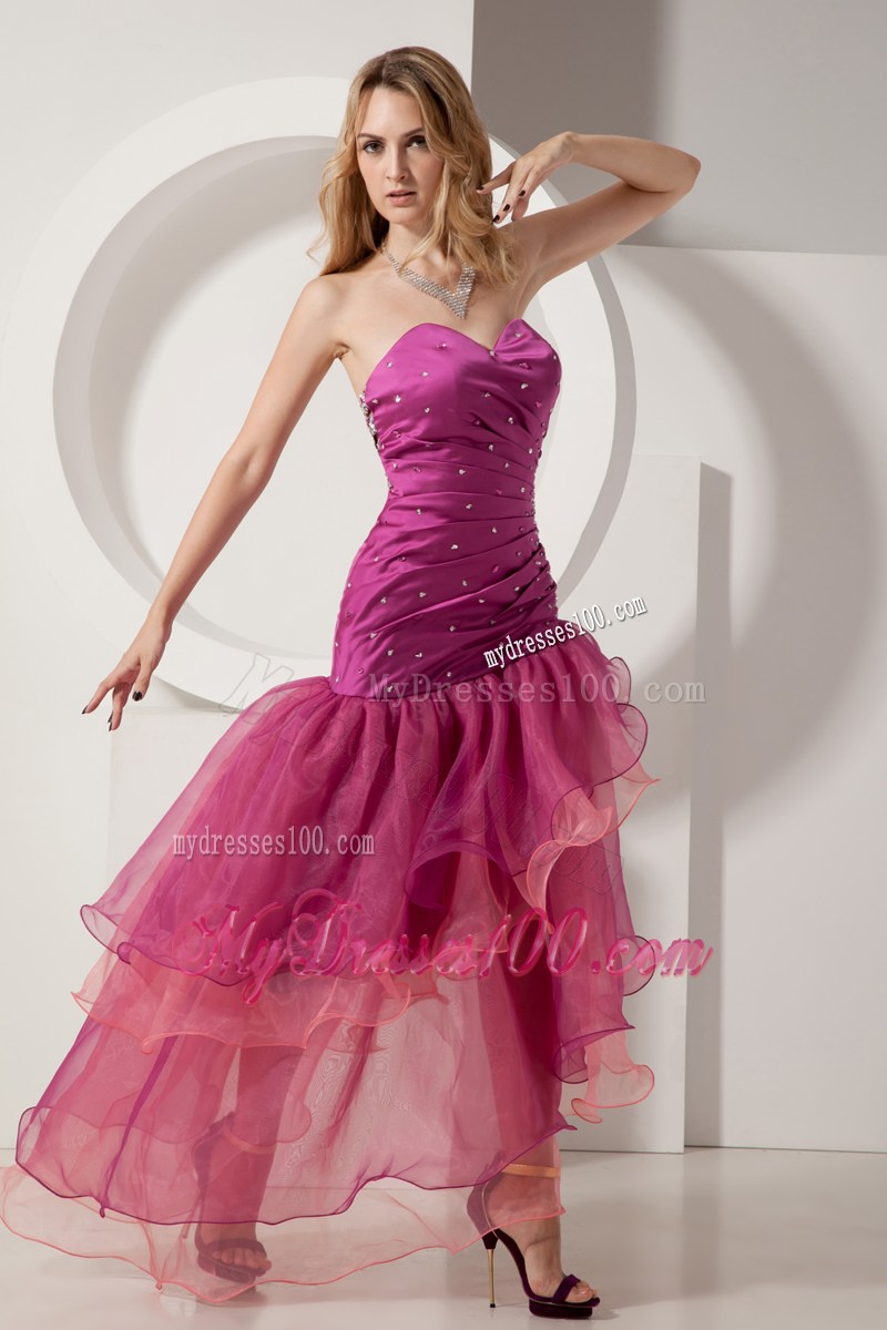 Sexy Fuchsia Sweetheart Prom Dress Asymmetrical Beading and Ruched