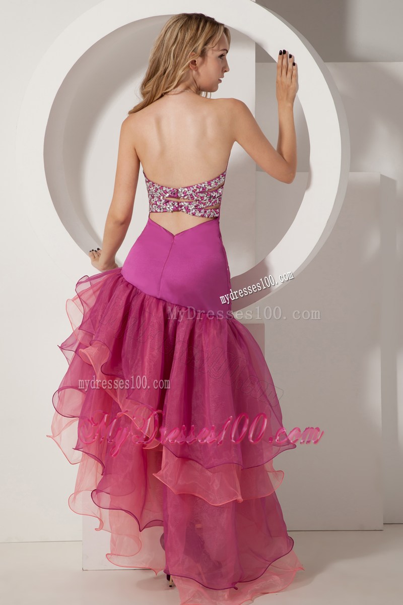Sexy Fuchsia Sweetheart Prom Dress Asymmetrical Beading and Ruched