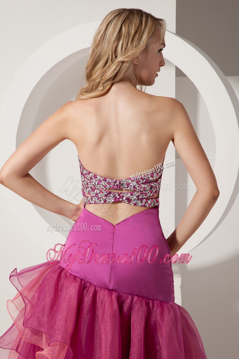 Sexy Fuchsia Sweetheart Prom Dress Asymmetrical Beading and Ruched