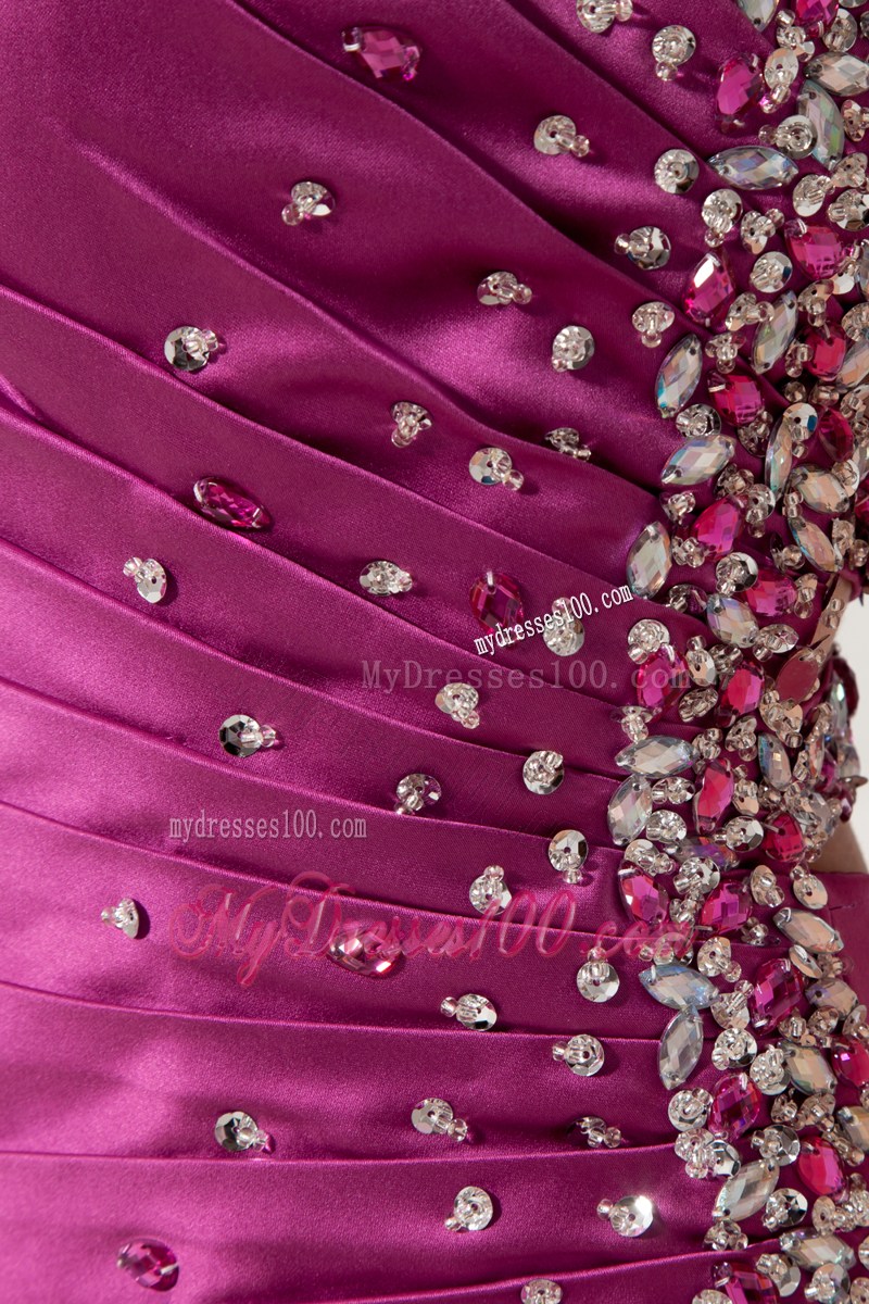 Sexy Fuchsia Sweetheart Prom Dress Asymmetrical Beading and Ruched
