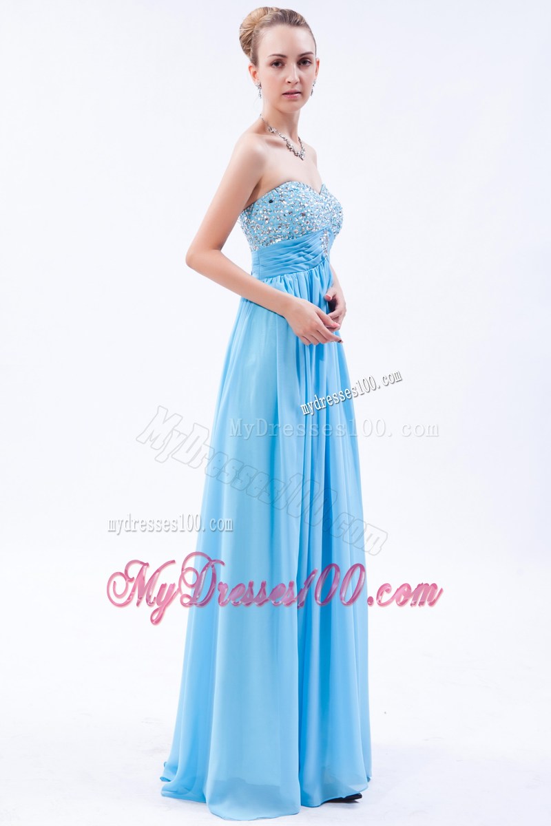 Baby Blue Empire Sweetheart Beaded Prom Evening Dress with Ruche