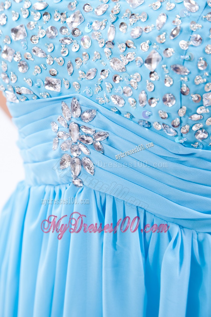 Baby Blue Empire Sweetheart Beaded Prom Evening Dress with Ruche