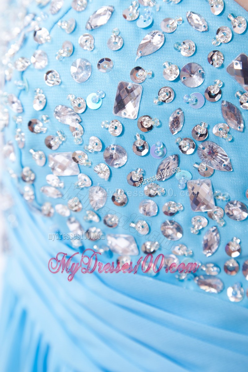 Baby Blue Empire Sweetheart Beaded Prom Evening Dress with Ruche