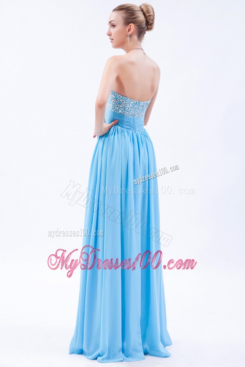 Baby Blue Empire Sweetheart Beaded Prom Evening Dress with Ruche