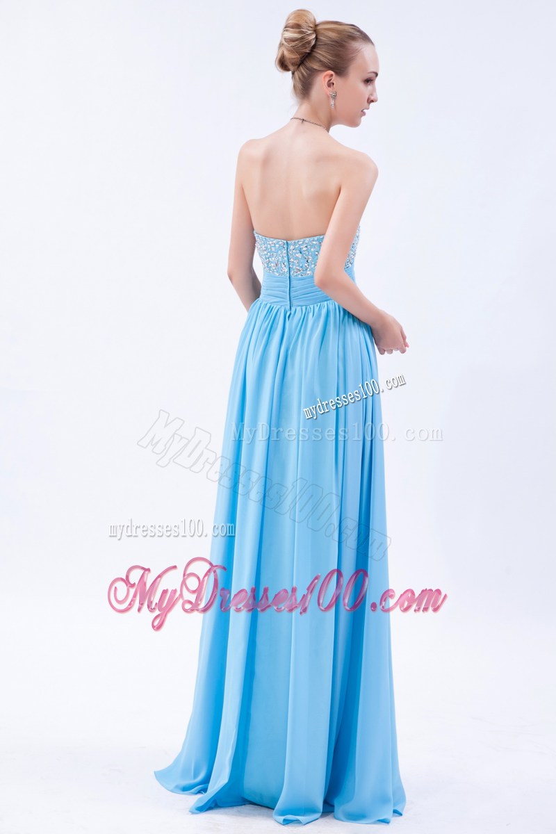 Baby Blue Empire Sweetheart Beaded Prom Evening Dress with Ruche