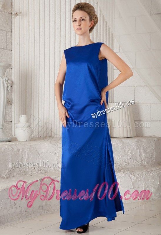 Royal Blue Bateau Cut Out Back Prom Dress of Floor-length