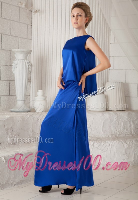Royal Blue Bateau Cut Out Back Prom Dress of Floor-length
