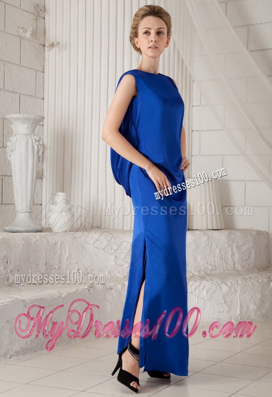 Royal Blue Bateau Cut Out Back Prom Dress of Floor-length