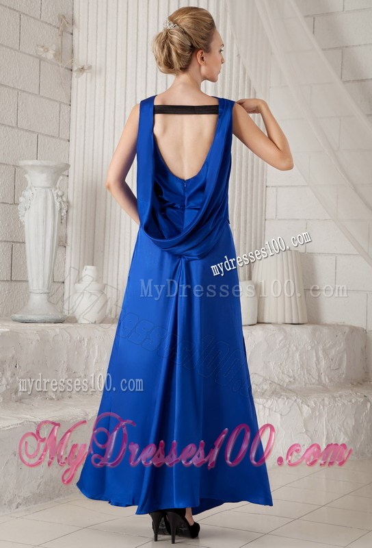 Royal Blue Bateau Cut Out Back Prom Dress of Floor-length