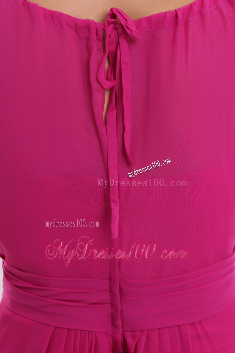 Fuchsia Bateau Dresses for Prom with Bowknot Sash of Floor-length