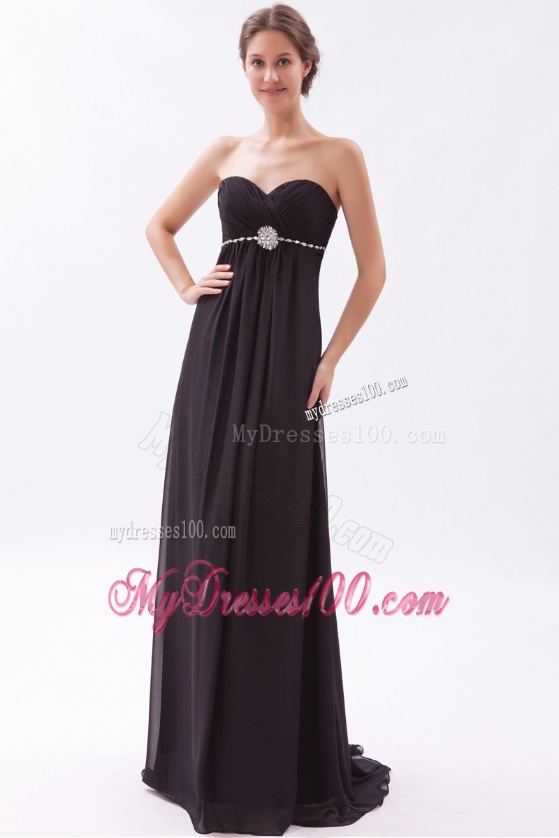 Black Sweetheart Rhinestones Decorated Trash Train Prom Evening Dress