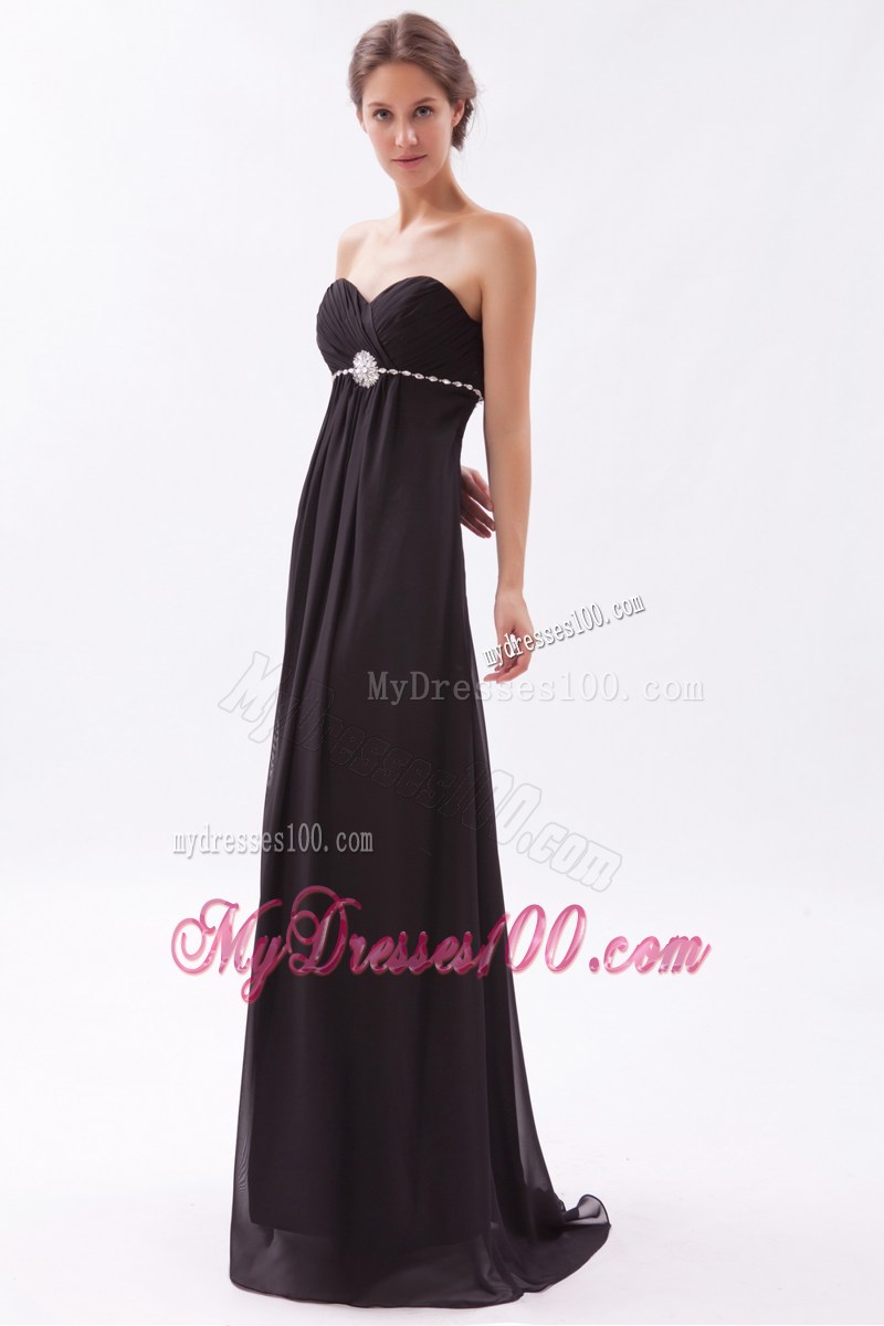 Black Sweetheart Rhinestones Decorated Trash Train Prom Evening Dress